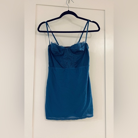 Urban Outfitters Coquette Blue Brenna Bustier Stretch Corset Mini Dress S Petite - Picture 3 of 9
